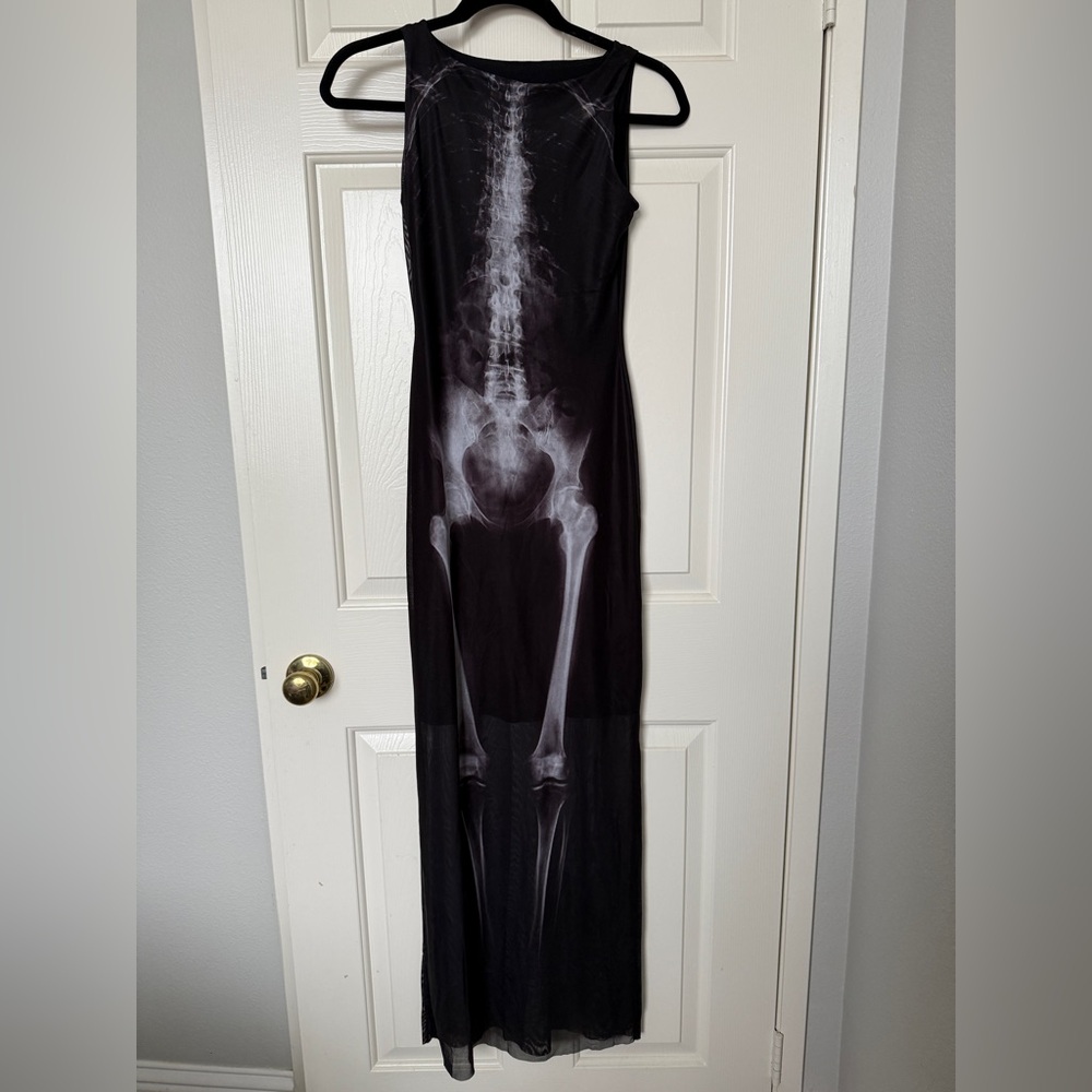Blackmilk Black Skeleton Print Mesh Maxi Dress XS